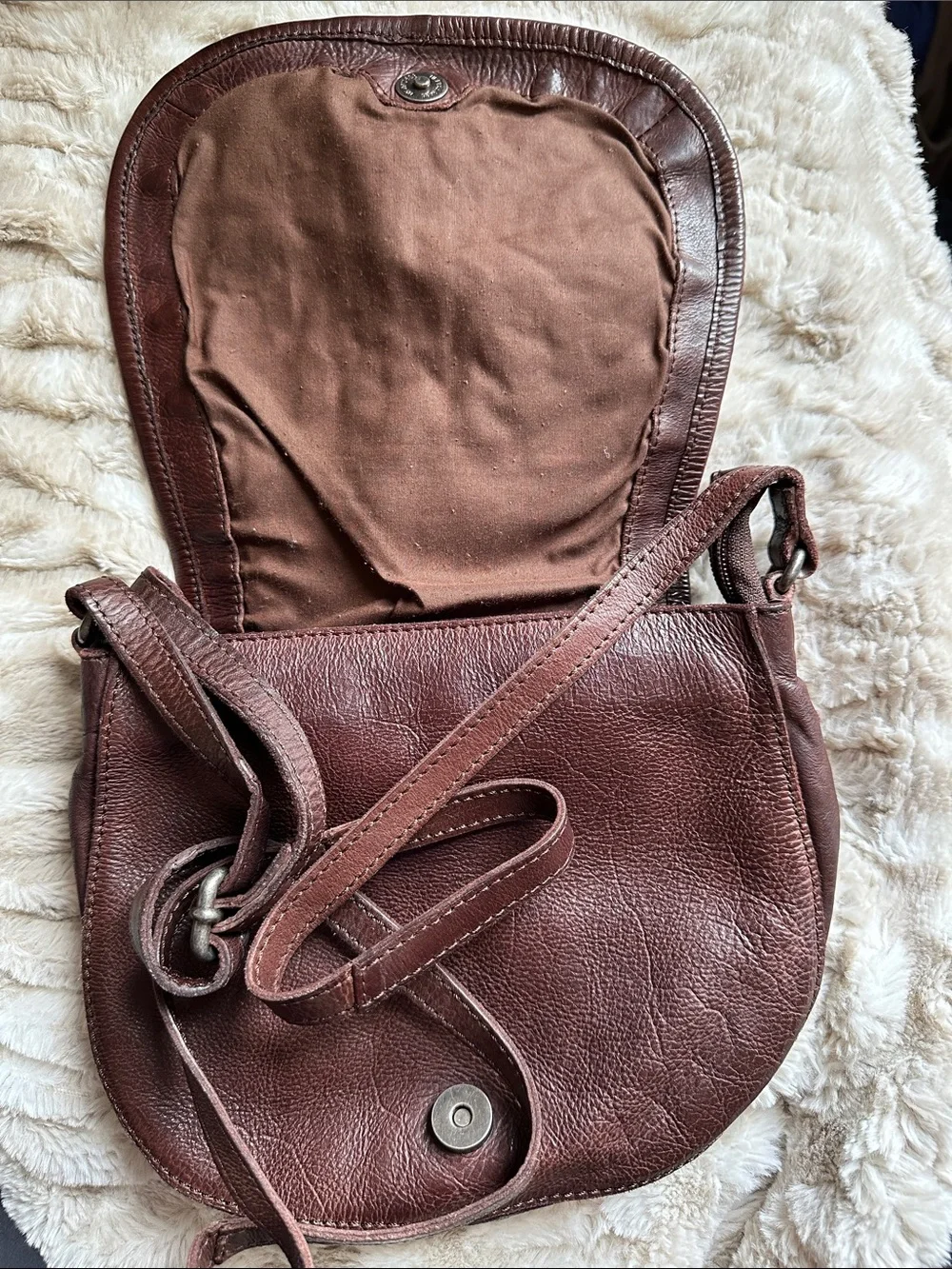 Brown Leather Crossbody Bag with Studded Mandala Detail